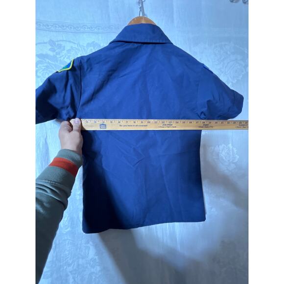 Boy Scout Youth Medium Button Up Shirt Navy Patches Crossroads of America Flag - Picture 7 of 9